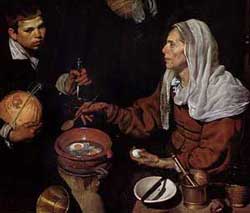 Velazquez, Eine alte Frau brät Eier, 1620-22.