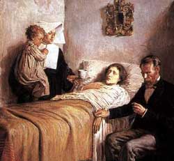 Pablo Picasso, Szene, wie sich zu Zeiten Schuchardts der Besuch des Arztes gestaltet haben könnte, 1897.