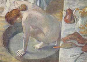 Edgar Germain Hilaire Degas, Frau im Zuber, sich den Rücken waschend.